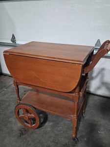 Wooden Drop-Leaf Serving Cart With Drawer