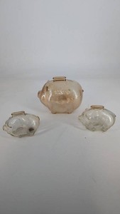 Glass Piggy Bank Trio - Amber & Clear Pigs