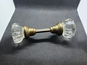 Vintage Clear Faceted Glass Doorknob with an Antique Brass-Toned Metal Shank and Collar