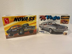 Two 125 Scale Vintage Model Car Kits mpc 1976 Vega and amt Chevy Nova SS Pro Stocker New in Box