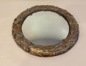 Distressed Gold Round Mirror