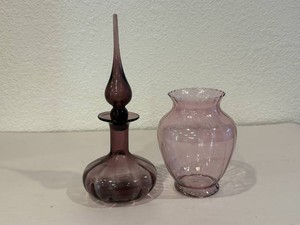 Amethyst Purple Art Glass Genie Bottle Decanter and Vase
