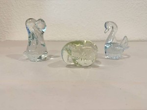 Three Hand-Blown Art Glass Animal Paperweights