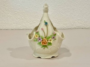 Lefton Hand-Painted Floral Porcelain Basket