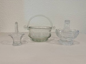 Three Vintage Clear Glass Baskets - Candy Dish