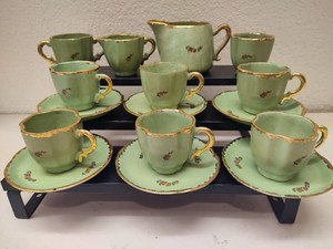 16pc Porcelain Tea Set wGold Tone Accents