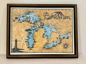 Framed Art Map Showing the Light Houses of The Great Lakes