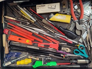 Lot of Rolling Head Pry Bars, Pin Punches, Box Cutters, Etc.