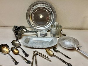 Vintage Aluminum and Silver Plated Serving Ware, Citrus Juicers and more