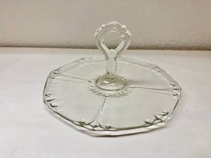 Art Deco Clear Glass Handled Serving Plate