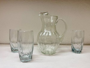 Set of Three Anchor Hocking Central Park Crystal Glasses and Glass Serving Pitcher