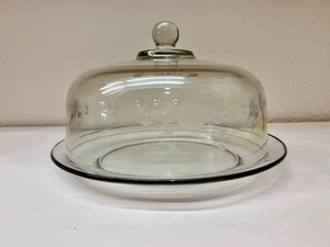 Vintage Etched Glass Dome Covered Cake Plate
