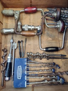 Lot of Hand Brace Drills, Craftsman & Asst Bits