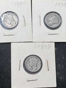 3 US MERCURY DIMES