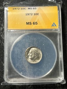 1972 US ROOSEVELT DIME ANACS MS65