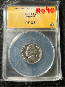 1954 US PROOF JEFFERSON NICKEL ANACS PF65