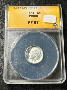 1957 US PROOF ROOSEVELT DIME ANACS PF67
