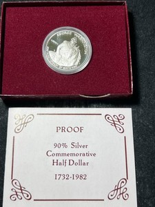 1982 US PROOF SILVER WASHINGTON COMMEM HALF DOLLAR IN BOX