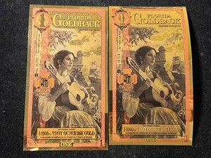 2 FLORIDA GOLDBACKS 11000TH TROY OZ 24K GOLD EACH