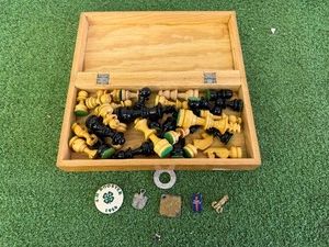 Chess PiecesWood Box & Buttons