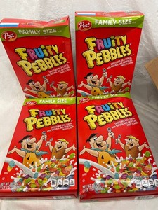 L - Post Fruity Pebbles Family Size Cereal 19.5oz (Lot of 4)
