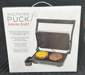 Brand New Wolfgang Puck, Panini duet brushed, stainless steel steel grill
