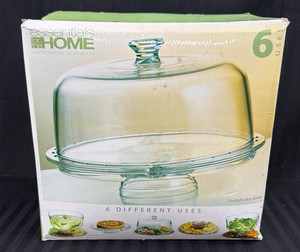 Brand New Essentials for the Home six utensil stations footed caked dome