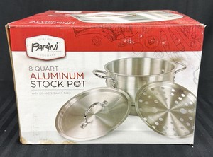 Brand New Parini cookware 8 quart aluminum stock pot with lid and steamer rack
