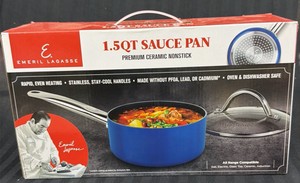 Brand New Emeril Lagssse 1.5 quart sauce, pan premium ceramic nonstick with lid