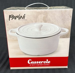 Brand New Parini cookware casserole 2 quart white flameproof casserole set with lid