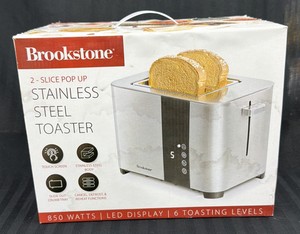 Brand New Brookstone two slice pop-up stainless steel toaster