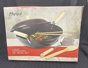 Brand New Parini cookware five piece preseasoned 14 inch wok set