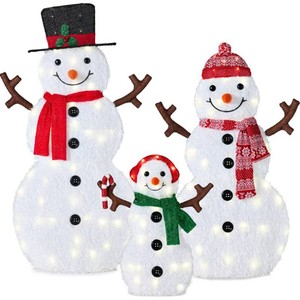 Brand New 2D Lighted Snowman Family Set Outdoor Yard Decor w Twinkling LED Lights