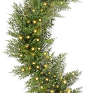 Brand New Pre-Lit Cedar Cypress Christmas Realistic Garland w Twinkling LEDs