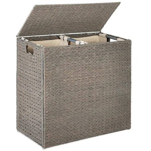 Brand New Large Laundry Hamper WLid, Hyacinth Basket, WWashable Liner Bag, 30 Gal (114 liters) - Gray