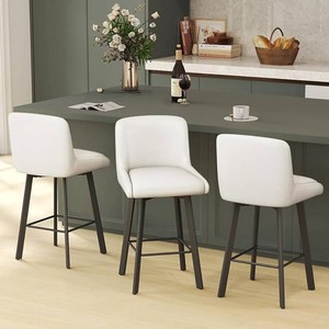 Brand New SAECKBERG Swivel Bar Stools, 26H Upholstered Barstools with Backs, Modern Counter Height Bar Stool Chairs for Kitchen Island, Metal Legs - Vintage White