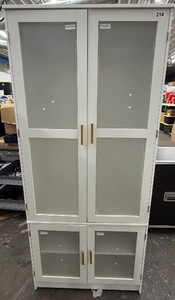 Brand New - This is a white wardrobearmoire cabinet with  glass panel doors, wood-tone handles, and a hanging rail  stand 72 inches tall 31 inches wide 19 inches deep