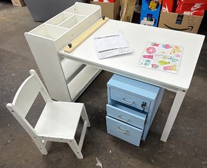 Brand New - Kids Art Table Set with Storage Organizer, Stool & Rolling Drawer Cabinet 41 inches wide 22 inches deep 22 inches tall