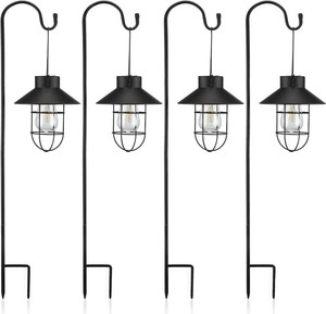 Retisee 4 Pack 31 in Hanging Solar Light Outdoor with Shepherd Hook,Black