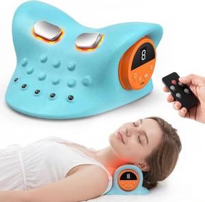 Massager Official 4-in-1 Cervical Neck Massager Pillow with Heating Wave Vibration, Remote Control, for Home, Office, Travel