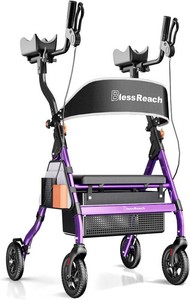 $180 BlessReach Heavy Duty Upright Rollator Walker for Seniors with Seat, Blackgrey