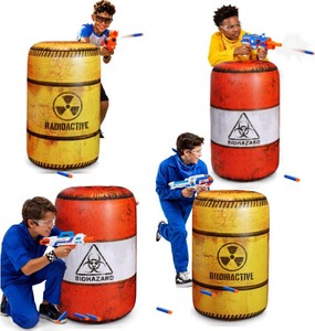 4 Barrels Inflatables, Compatible with Nerf, Laser tag, Birthday Party Activities and Decoration.