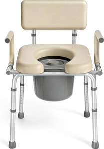 $120 HOMLAND Drop Arm Bedside Commode Toilet with Padded Seat & Backrest