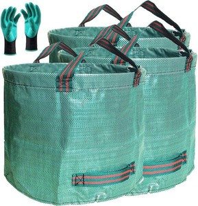 Professional 3-Pack 80 Gallon Lawn Garden Bags (D26, H33 inch) Reusable Yard Waste Bags with Gardening Gloves for Leaf Bag,Garden Pruning,Yard Debris Container,Lawn Grass Clippings,Weeds Bag 4 Handles