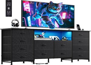 $120 WLIVE LED Dresser TV Stand for 75 Inch TV, 12 Drawers, Black