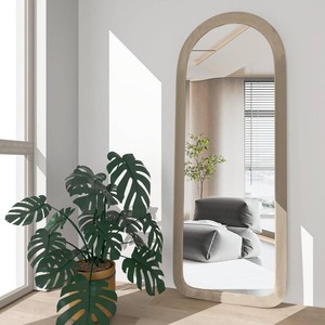 Full Length Mirror 56x20 Arch Floor Mirror with Stand Arched Full Body Mirror Standing Hanging or Leaning Against Wall for Bedroom Flannel Wrapped Wooden Frame Milk Tea