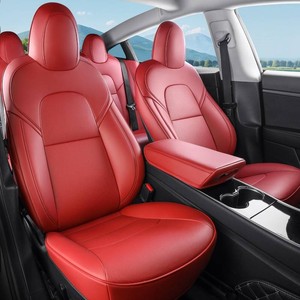 $250 Tesla Model 3 Car Seat Covers Nappa Leather Car Interior Seat Airbag Compatible Cushion Cover Full Set Custom Fit 2023 2022 2021 2020 2019 2018, Nappa Wine Red