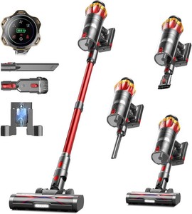 $160 Cordless Vacuum Cleaner, 650W55KPa 70Mins Vacuum Cleaners for Home, Self-Standing Stick Vacuum with Anti-Tangle Brush & OLED Touch Screen, Vacuum Cleaner for Hardwood Floors,Carpet,Pet Hair,Car (Red)
