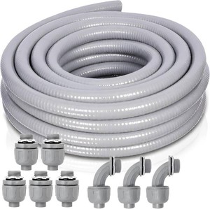 1 Inch 25 FT Non Metallic Liquid-Tight Conduit and Connector Kit - Includes 5 Straight and 4 Angle Fittings for Electrical Wiring