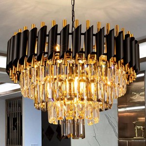 7-Light Modern Crystal Chandelier 20 Dining Room Light Fixtures 4 Tiers Flush Mount Smoke Grey and Gold Chandelier Round Chandeliers for Dining Room Living Room Kitchen Entryway Foyer